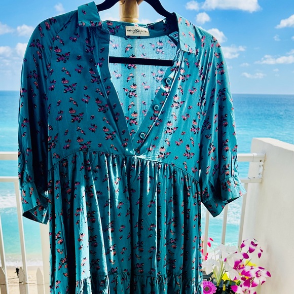 NATURAL LIFE Teal Floral Midi Dress - Picture 1 of 6